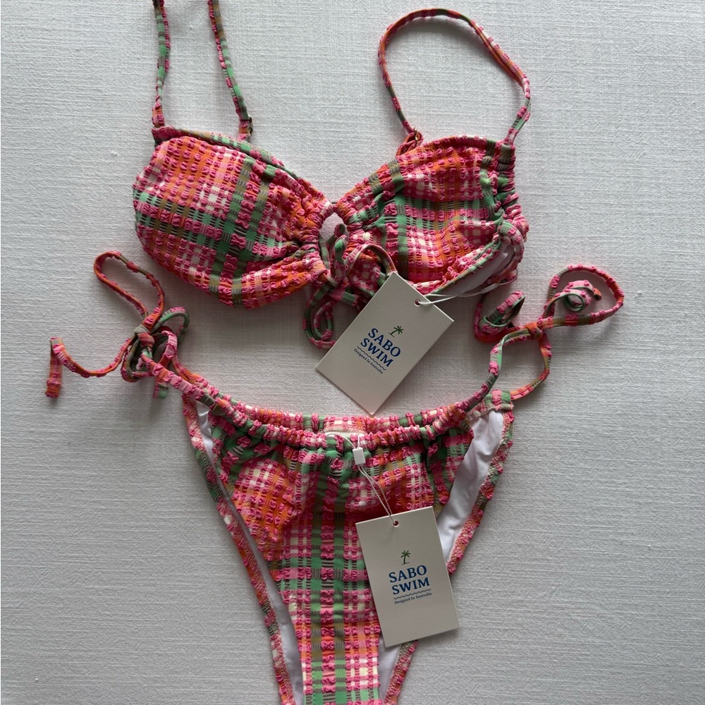 Sabo Skirt Pink and Green Bikini Set